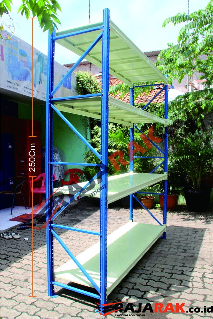 RAK GUDANG MEDIUM DUTY TIPE RR-50 T.250 KAPASITAS 500 KG, UKURAN 200x60x250 CM, 4 LEVEL SHELVING
