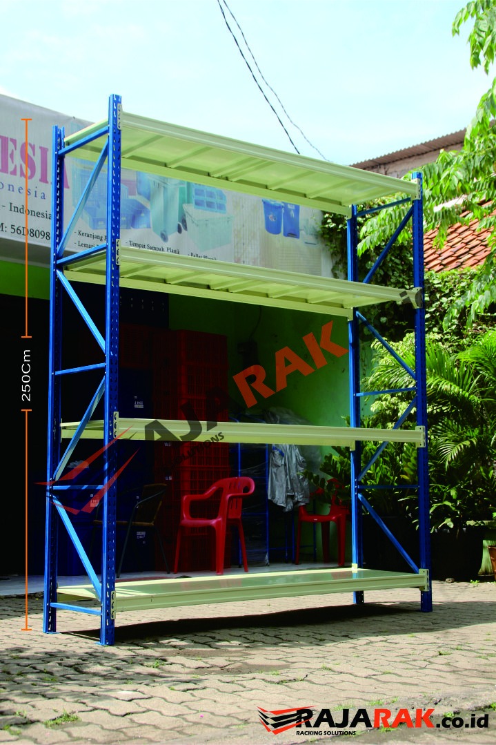 RAK GUDANG MEDIUM DUTY TIPE RR-50 T.250 KAPASITAS 500 KG, UKURAN 200x60x250 CM, 4 LEVEL SHELVING