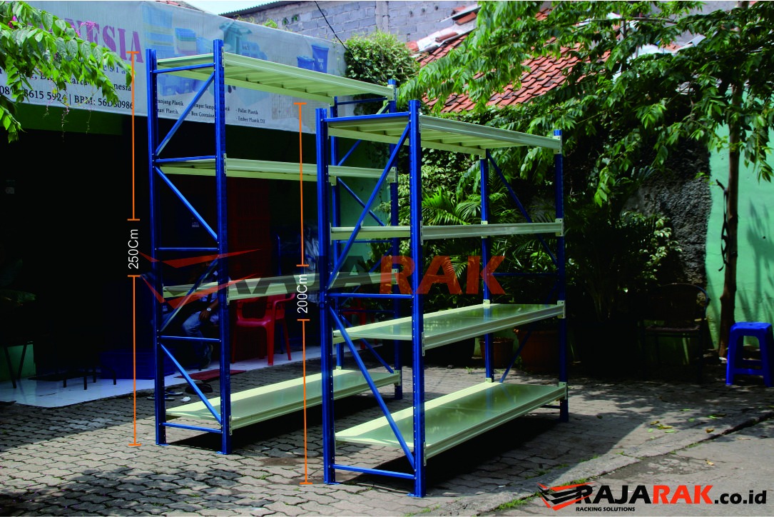 RAK GUDANG MEDIUM DUTY TIPE RR-50 T.250 KAPASITAS 500 KG, UKURAN 200x60x250 CM, 4 LEVEL SHELVING