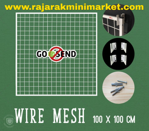 RAM BINGKAI WIREMESH 100x100 CM + H5 WALL PUTIH | Rak Dinding Gantung Mundo Toko Aksesoris