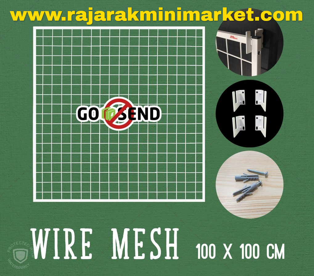 RAM BINGKAI WIREMESH 100x100 CM + H5 WALL PUTIH | Rak Dinding Gantung Mundo Toko Aksesoris