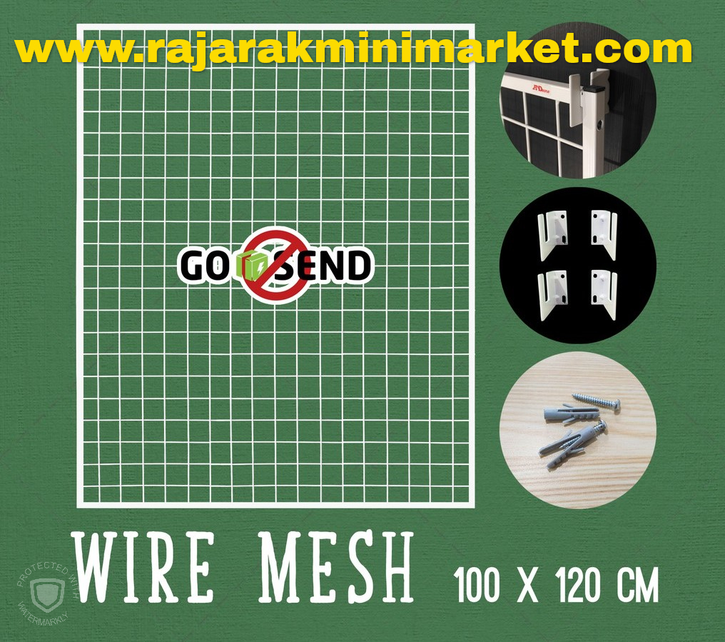 RAM BINGKAI WIREMESH 100x120 CM + H5 WALL PUTIH | Rak Dinding Gantung Mundo Toko Aksesoris