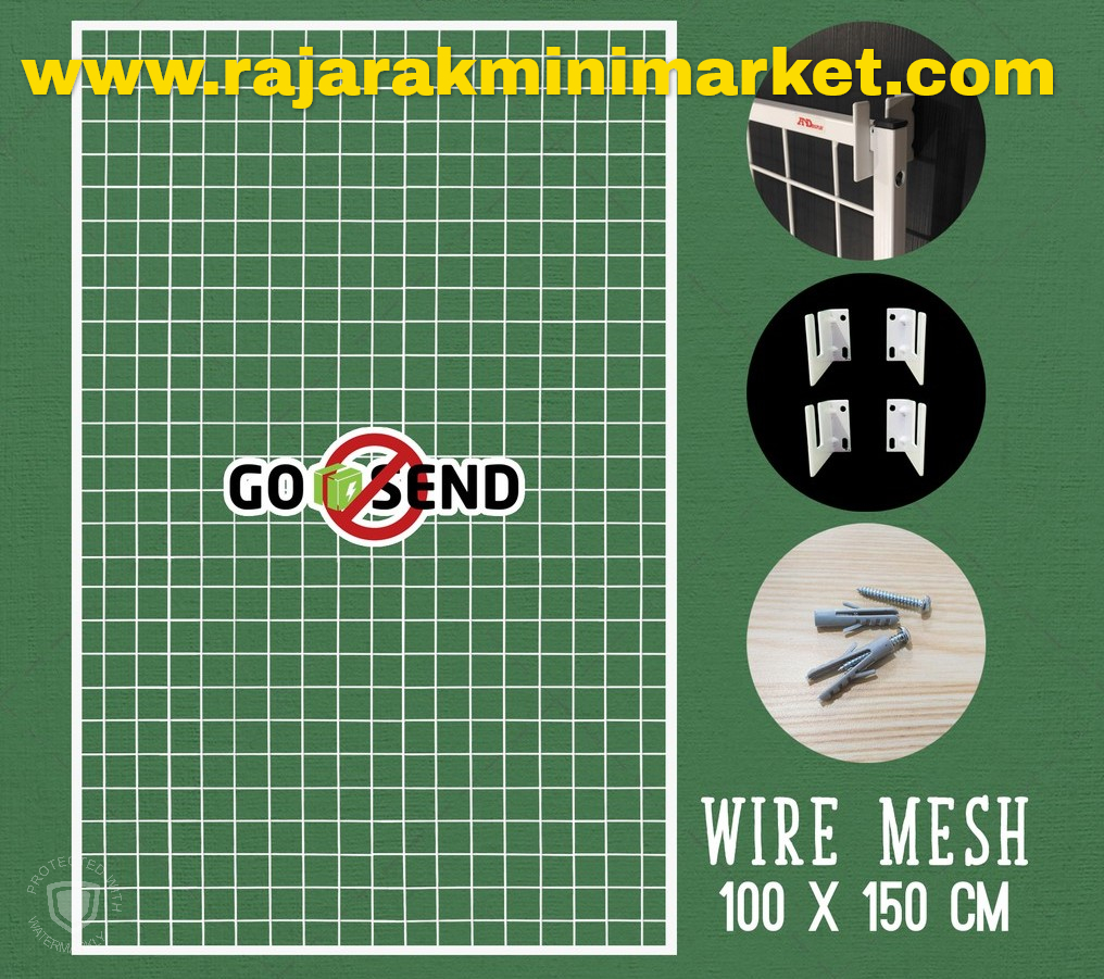 RAM BINGKAI WIREMESH 100x150 CM + H5 WALL PUTIH | Rak Dinding Gantung Mundo Toko Aksesoris