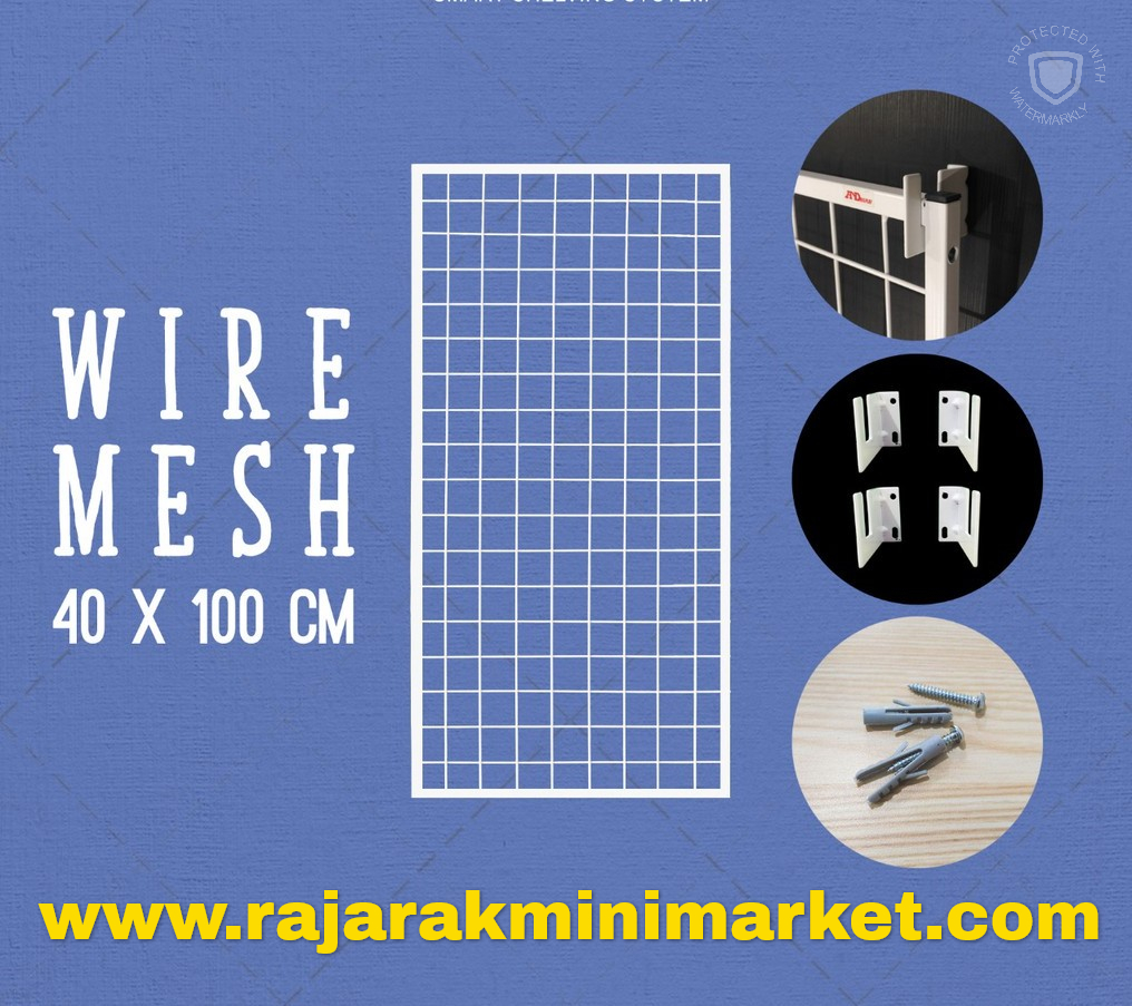 RAM BINGKAI WIREMESH 40x100 CM + H5 WALL PUTIH | Rak Dinding Gantung Mundo Toko Aksesoris