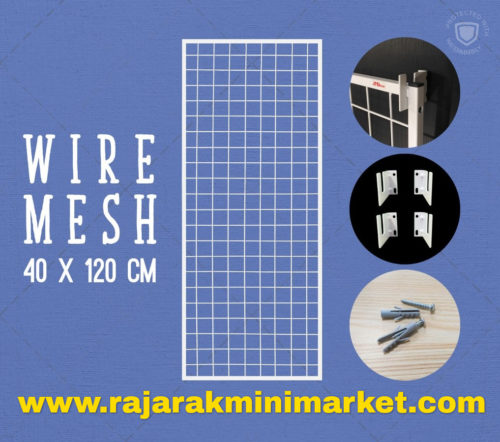 RAM BINGKAI WIREMESH 40x120 CM + H5 WALL PUTIH | Rak Dinding Gantung Mundo Toko Aksesoris