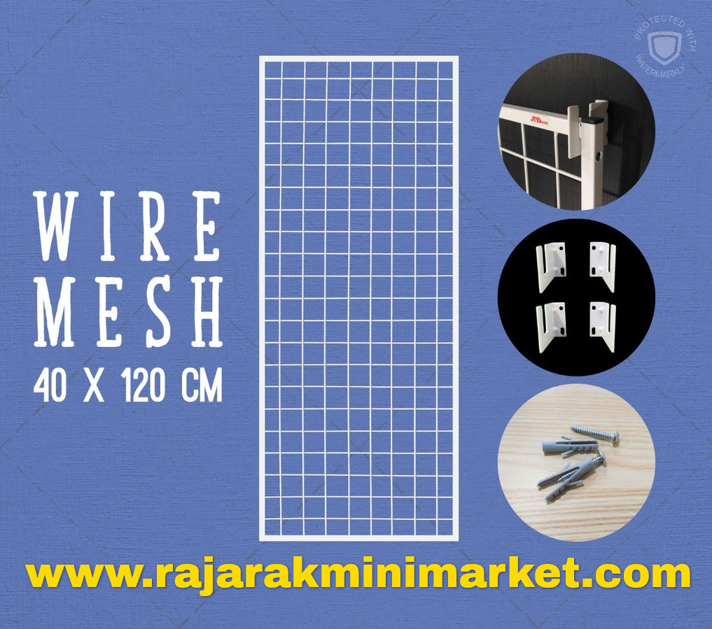RAM BINGKAI WIREMESH 40x120 CM + H5 WALL PUTIH | Rak Dinding Gantung Mundo Toko Aksesoris