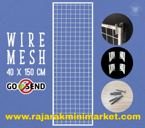 RAM BINGKAI WIREMESH 40x150 CM + H5 WALL PUTIH | Rak Dinding Gantung Mundo Toko Aksesoris