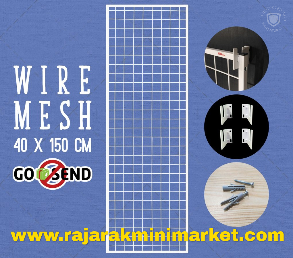 RAM BINGKAI WIREMESH 40x150 CM + H5 WALL PUTIH | Rak Dinding Gantung Mundo Toko Aksesoris
