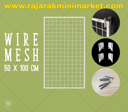 RAM BINGKAI WIREMESH 50x100 CM + H5 WALL PUTIH | Rak Dinding Gantung Mundo Toko Aksesoris