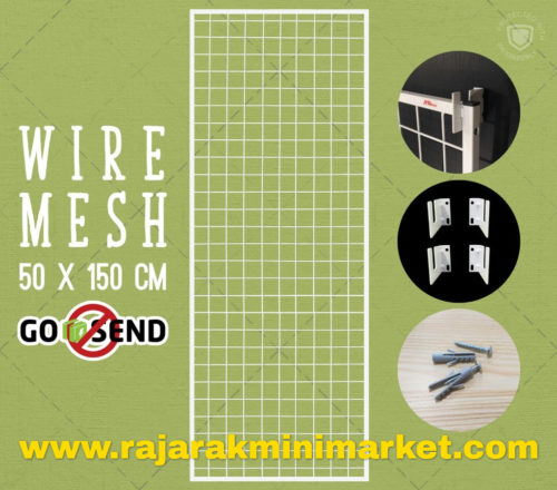 RAM BINGKAI WIREMESH 50x150 CM + H5 WALL PUTIH | Rak Dinding Gantung Mundo Toko Aksesoris
