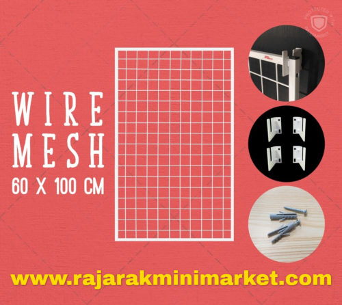 RAM BINGKAI WIREMESH 60x100 CM + H5 WALL PUTIH | Rak Dinding Gantung Mundo Toko Aksesoris