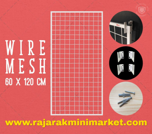 RAM BINGKAI WIREMESH 60x120 CM + H5 WALL PUTIH | Rak Dinding Gantung Mundo Toko Aksesoris