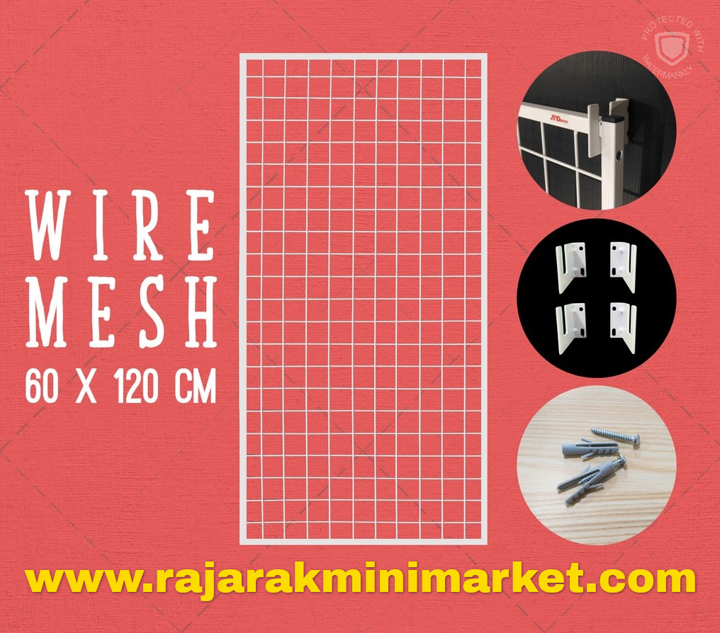 RAM BINGKAI WIREMESH 60x120 CM + H5 WALL PUTIH | Rak Dinding Gantung Mundo Toko Aksesoris