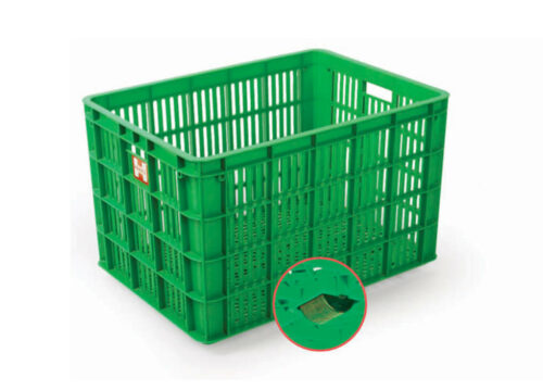 CONTAINER BOX PLASTIK INDUSTRI BESAR 140 LITER BERLUBANG RODA HANATA 3000 UKURAN 68 x 49 x 42 CM | RAJA RAK INDONESIA