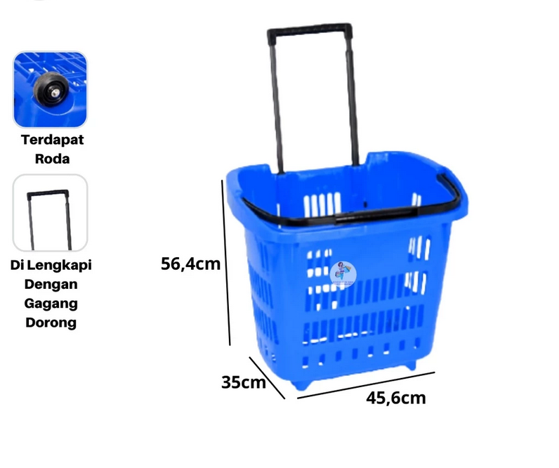KERANJANG BELANJA SUPERMARKET DORONG PLASTIK GREEN LEAF PULLEY TROLLEY BASKET 3807