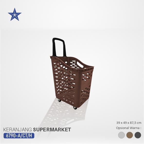 TROLI KERANJANG BELANJA PLASTIK SUPERMARKET LUCKY STAR 6790-DX VOL. 70 LITER, WARNA COKLAT, ABU & HITAM | RAJA RAK INDONESIA