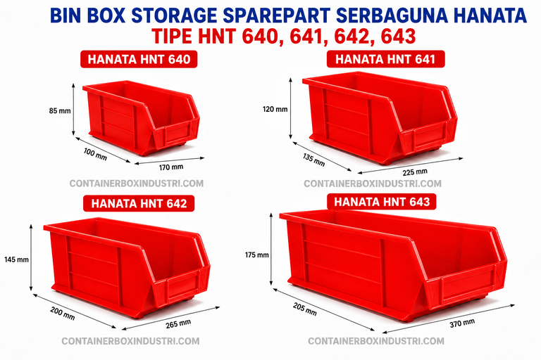 BIN BOX STORAGE SPARE PART SERBAGUNA HANATA TIPE HNT 640, 641, 642 & 643 WARNA MERAH