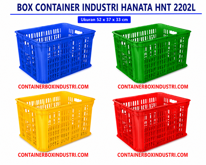 BOX CONTAINER INDUSTRI PLASTIK BERLUBANG HANATA HNT 2202L (LARGE) UKURAN 52x37x33 CM | RAJARAK.ID