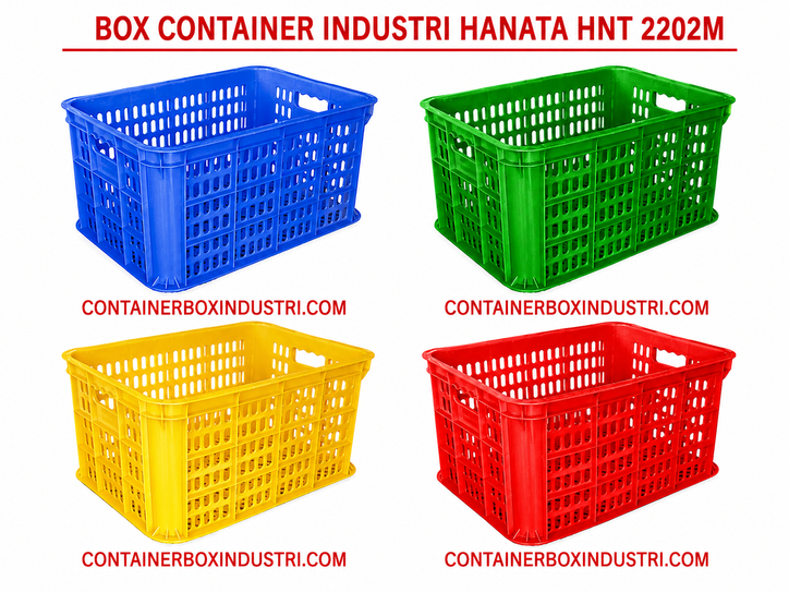 BOX CONTAINER INDUSTRI PLASTIK BERLUBANG HANATA HNT 2202M (Medium) UKURAN 52x37x27 CM | RAJARAK.ID | MINIMAL ORDER 3 PCS (1 PACK) | JUAL & KIRIM KE SELURUH INDONESIA