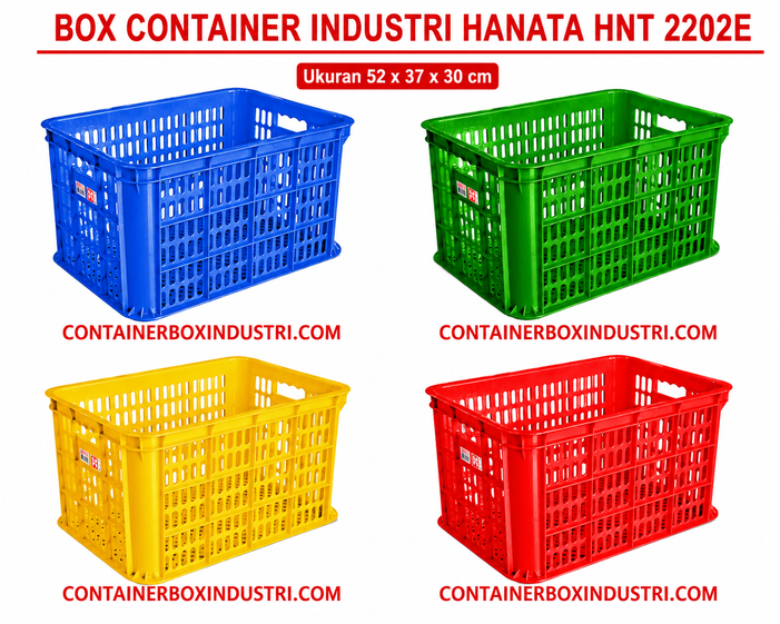 BOX CONTAINER INDUSTRI PLASTIK BERLUBANG HANATA HNT 2202E UKURAN 52x37x30 CM | RAJARAK.ID