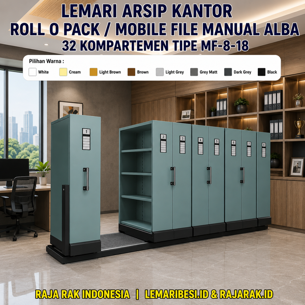 LEMARI ARSIP KANTOR ROLL O PACK / MOBILE FILE MANUAL ALBA 32 KOMPARTEMEN TIPE MF-8-18: Solusi Penyimpanan Arsip Profesional untuk Kantor Modern