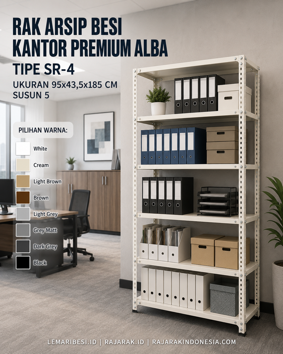 RAK ARSIP BESI KANTOR PREMIUM ALBA TIPE SR-4 UKURAN 95x43,5x185 CM SUSUN 5 | RAJARAK.ID - RAJA RAK INDONESIA